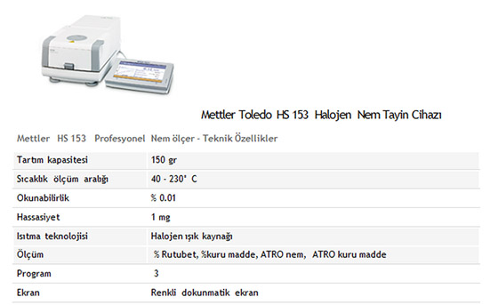 Mettler Toledo HS 153 Halojen Nem Tayin Cihaz